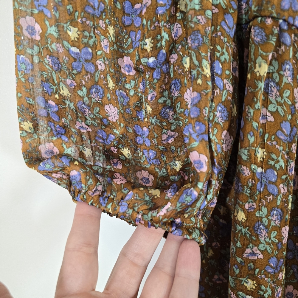NWT Astr The Label Ruched Bust Brown Pink Ditsy Floral Midi Dress XS - Picture 7 of 11